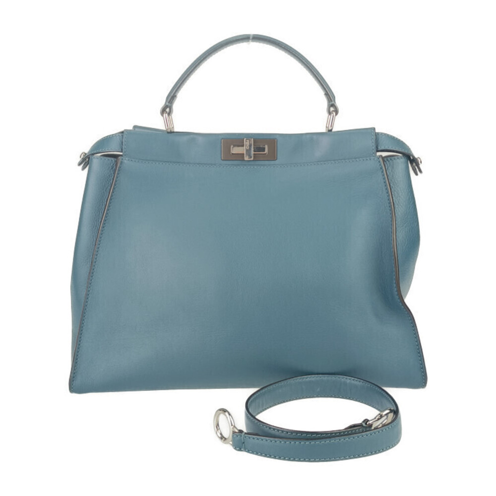 Fendi Peekaboo Tote Bag Blue Silver Leather